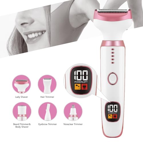 Image of Electric Razors for Women, Bikini Trimmer for Women 5 in 1 Body Shaver for Nose Hair Face Eyebrow Arms Legs Armpit Underarm Pubic Area, Replaceable Lady Facial Razor Painless USB Charge Female Gift