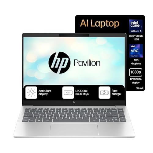 Image of HP Pavilion Plus, Enhanced by AI, Intel Core Ultra 5 125H, 14-inch, WQXGA, 16GB LPDDR5x, 512GB SSD, Intel Arc Graphics, 5MP IR Camera /w Privacy Shutter, Backlit KB (Win 11, Silver, 1.44 kg) ew1074TU