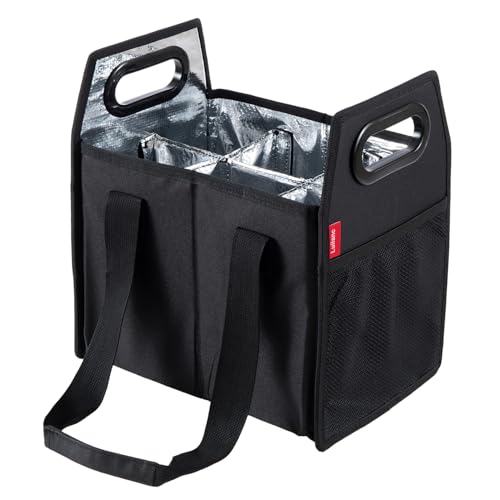 LUILANC 6 Bottle Wine Carrier Collapsible Reusable Portable Wine Bottle Carrier Case for Tote Bag Moving, Vacation Bottle Caddy Grocery Shopping Wine Tasting Accessory, Black