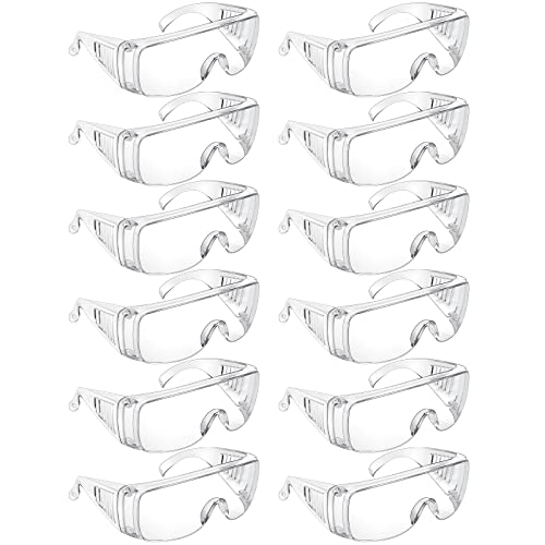 Queekay 12 Pack Safety Glasses over Eyeglasses Anti Dust Impact Scratch Safety Goggles for Men Women...