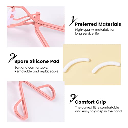 Freeorr Eyelash Curlers With Built In Comb, Double-Ended Eyelash Comb And Eyelash Tweezers, Eyelashes Curler With 2 Refill Pads, Get A Lash Lift In Seconds Professional Lash Tools(Pink) #TOP5