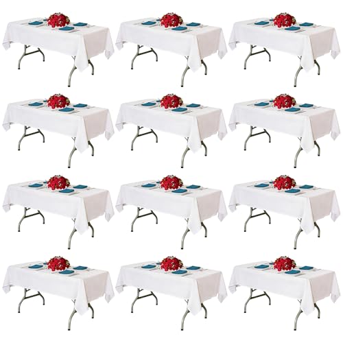 BIGTONE 12 Pack White Rectangle Tablecloth 60 x 102 Inch, Cross Ribbon Packing Reusable Table Clothes for 6 Foot Tables, Wrinkle Resistant Polyester Fabric Table Cover for Wedding, Party, Banquet by BIGTONE - Used condition - Image 9