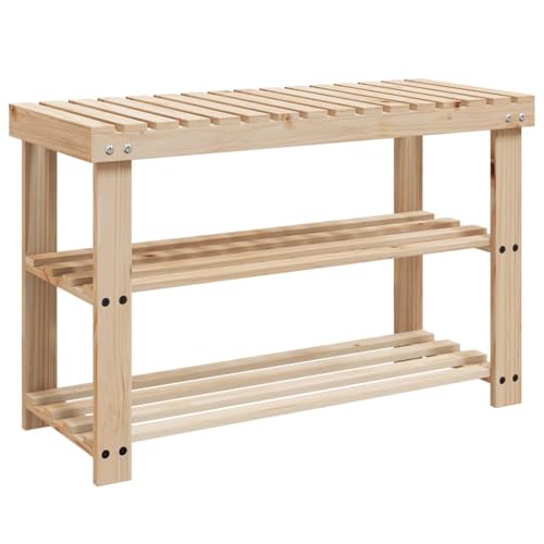 vidaXL Banco Zapatero 2 en 1, Estantería Soporte de Zapatos, Armario de Almacenamiento, Organizador para Entrada, Madera Maciza de Abeto