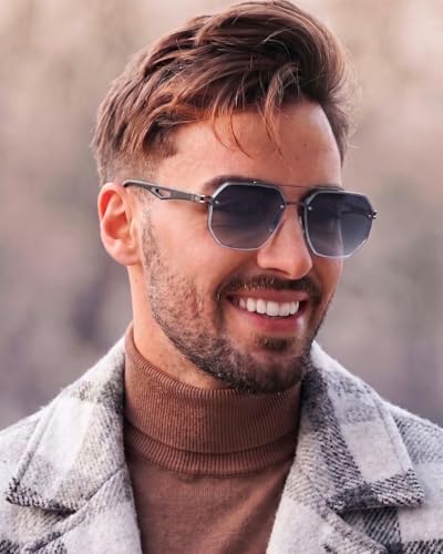 Image of THE MEN THING Men Octogonal 2101 AERO HEX HD Polarized Sunglasses - UV400 Protection, Stainless Steel Frame