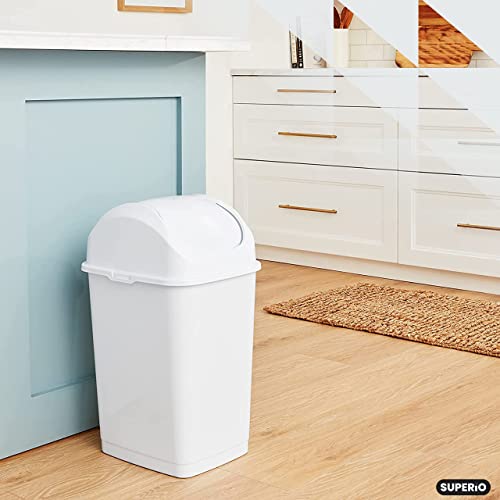 Image of Superio Swing Top Trash Can,Set of 3 Waste Bins for Home, Kitchen, Office, Bedroom, Bathroom, Ideal for Large or Small Spaces - White (White-18 qt+2 5 qt)