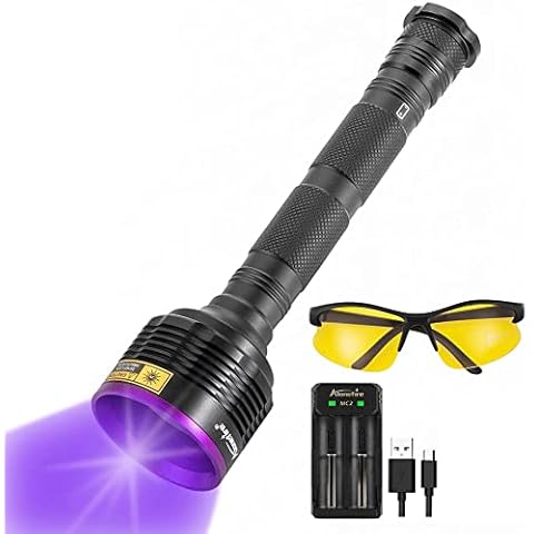 Alonefire SV56 Powerful 30W 365nm UV Torch Ultra Violet Light Professional Rechargeable Blacklight for Resin Curing, Minerals, Fishing, Urine Detector with Aluminum Case, Charger, Battery Included Cover