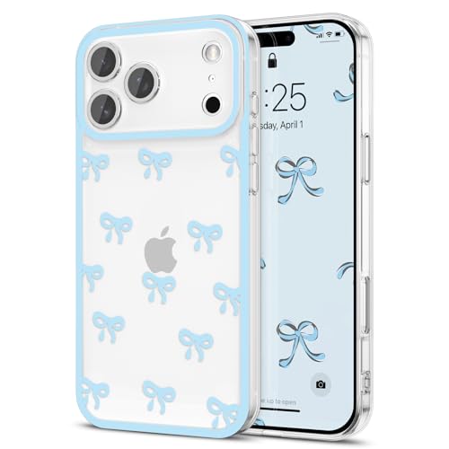 EYZUTAK Case for iPhone 18 Pro, Clear Cute Ribbon Bowknot Pattern, Blue