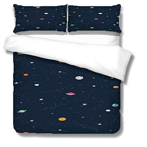 UJLMUE Funda Nórdica Planeta cósmico Azul Juego De Ropa De Cama 135x200cm 3 Piezas Juego De Funda Nórdica De Microfibra para Cama 90, 1 Funda De Edredón Y 2 Fundas De Almohada 50x75cm