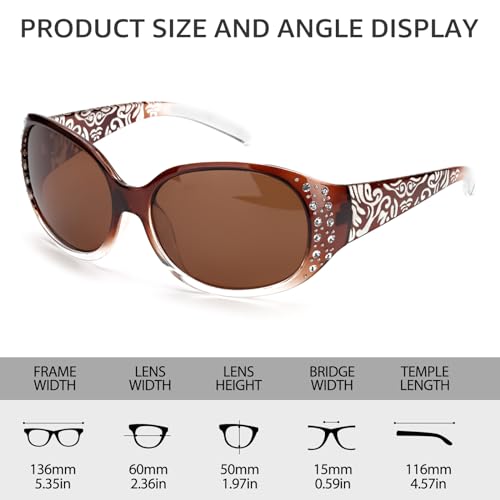 IGnaef Polarized Wrap Around Oval Rhinestone Sunglasses for Women UV Protection Anti Glare Sun Glasses for Driving IF008-23