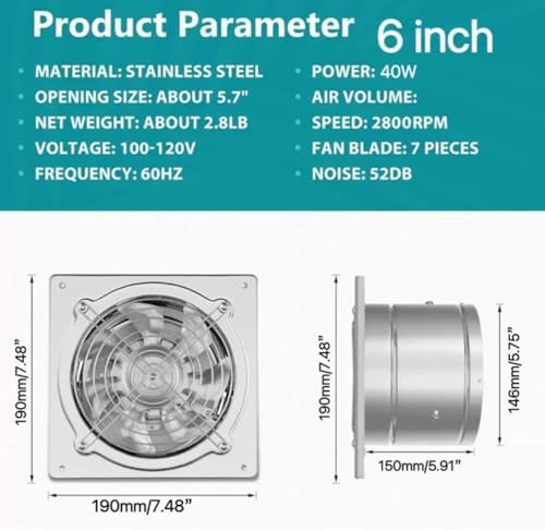 10 Inch Low Noise Wall Exhaust Fan for Kitchen & Bathroom, Utility Blower for Ceiling, Attic, Window & Basement Ventilation, Silver, 6/7/8/10/12 Inch Options