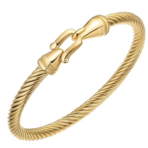 Stainless Steel Twisted Cable Wire Bracelets with Hook Adjustable Cuff Bangle Bracelet Vintage Jewelry Gift for Women