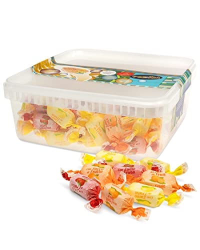 Deine Naschbox Zuckerfreie Fruchtsaft-Toffees - Süßigkeiten-Box - Kaubonbons ohne Zucker - Fruchtbonbon Großpackung - Zitrone, Orange, Erdbeere 500g