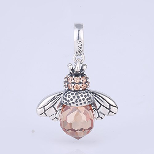 925 Sterling Silver Queen Bee Charms fit Pandora Charms Bracelets with Faceted Orange Crystal Bee Animal Charms for Wife Mom Women Christmas Mother's Day Valentine's Day Gift3