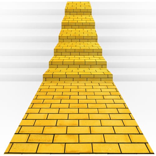 3Pcs Total 4.5x27 Feet Yellow Brick Road Floor Runner for Wizard Oz Party Decorations Long Disposable Brick Stone Wall Backdrop Tablecloth for Halloween Princess Cosplay Medieval Castle Party Supplies