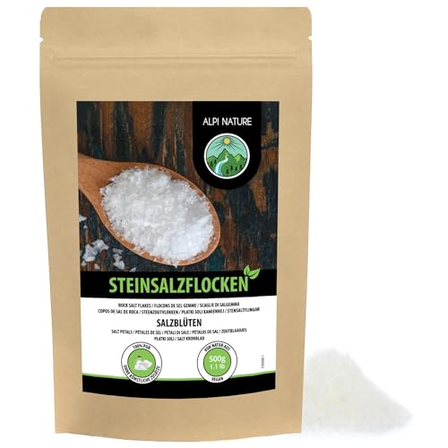 Alpi Nature Sal de Roca en Escamas 500g, Copos de Sal de Roca Natural para Cocinar 0.1-8 mm