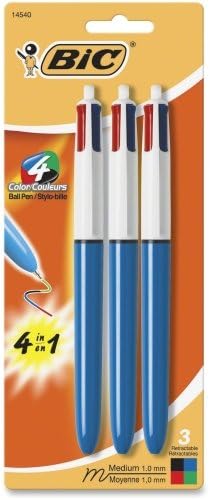 BIC 4-Color Ballpoint Pen - Medium Pen Point Type - 1 mm Pen Point Size - Conical Pen Point Style - Black, Blue, Green, Red Ink - Opaque Blue Barrel - 3 / Pack
