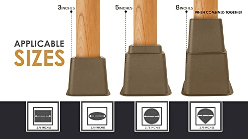 Oakias Bed Risers Brown – Set Of 4 – Adjustable Furniture Risers From 3, 5 Up To 8 Inches – Heavy Duty (Supports Up To 1300 Lbs.) #TOP2