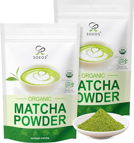 Soeos Organic Matcha Powder, Matcha Green Tea Powder, 2 oz (2 Pack), Total 4 oz, Culinary Grade, Antioxidant-Rich Japanese Matcha for Lattes, Smoothies and Baking, Recyclable Bags