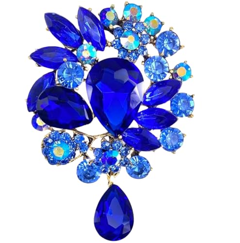 Image of Wedding Bridal Big Crystal Rhinestone Bouquet Brooch Pin for Women (Blue Tear Drop)