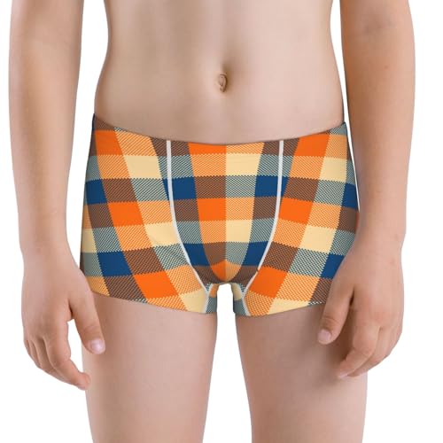 Boys' Cotton Boxer Brief Soft Underwear-Warm Orange Plaid