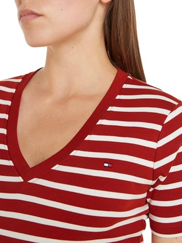 Tommy Hilfiger Damen New Slim Cody V-nk Ss Ww0ww40584 Kurzarm Strickoberteile, Rot (Breton STP/Dark Magma/Ecru), XS – Ansicht 3