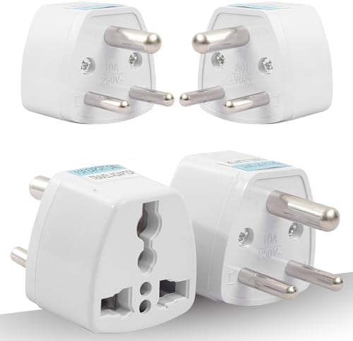Hi-Plasst India Converter Plug 3Pin (Pack of 4) - World Travel Adapter for USA, UK, Canada, Europe to India - Type D Adaptor Plug Socket for Foreign Devices in India