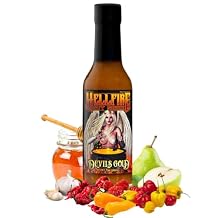 Hellfire Devils Gold Hot Sauce, Multi Award-Winning, Gourmet Fruit-Based Hot Sauce, Features Yellow Super Hot Peppers and Exotic Fruits, Amazing Sweet Heat, 5 oz.