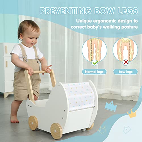 Crown Children 2-In-1 Baby Learning Walker Wooden Strollers- Toddler Baby Push Walker Toys With Wheels For Girls Boys 1-3 Years Old, Wagon Toy Walkers Sturdy Construction (Boat) #TOP2