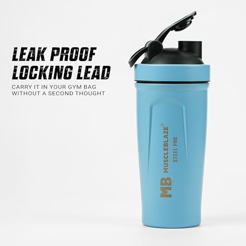 Image of MuscleBlaze Stainless Steel Gym Shaker (Blue, 700ml)