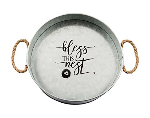 Brownlow Gifts Bless This Nest Medium Galvanized Metal Serving Tray