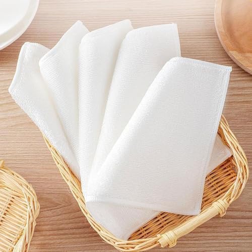 Bamboo Fiber Dish Cloths for Kitchen, Reusable Dish Towels,Double Layered, Super Absorbent, for Cleaning, Washing, and Drying Multipurpose Cleaning Rags for Home Pack of 5