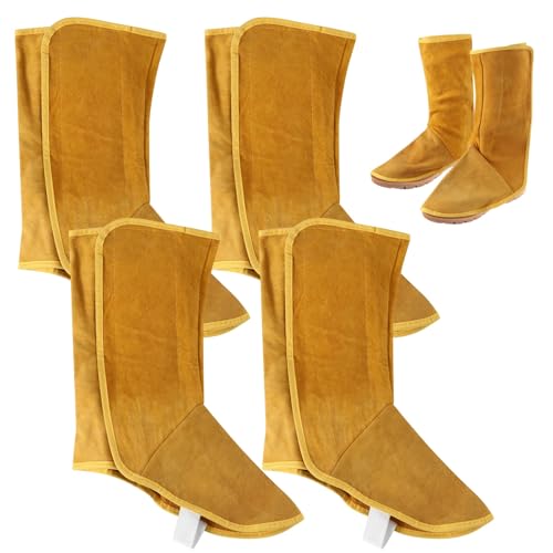 2 Pcs Leather Welding Spats, Extra Long Heat & Abrasion Resistant Welding Boot Covers, Cowhide Leather Welding Gaiters with Nylon Fastener Tape, Protective Shoe Covers for Welders