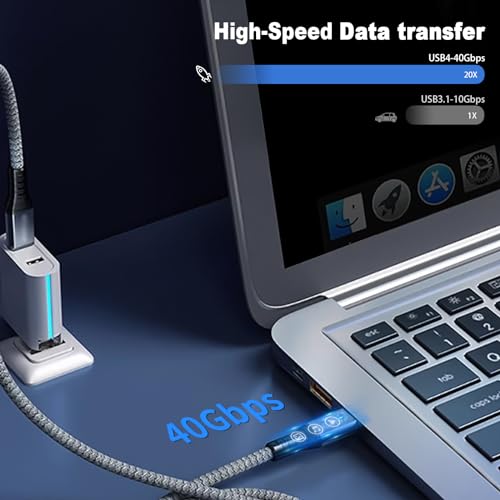 Duttek Thunderbolt 3 ケーブル 1.5m USB-C Thunderbolt 4/3対応USB Type C サンダーボルト 3ケーブル8K@60Hzのビデオをサポートし、40Gbpsのデータ転送速度、240W急速充電、USB Type C オスオスのナイロン編みケーブル適格請求書行可