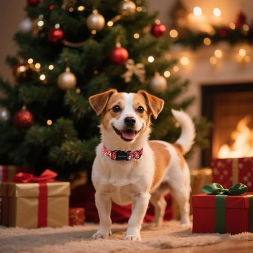 Unique style paws Weihnachts Lebkuchen-Hundehalsband mit Gingerbread Anhänger – Verstellbares Weihnachts-Hundehalsband für Kleine bis Große Hunde