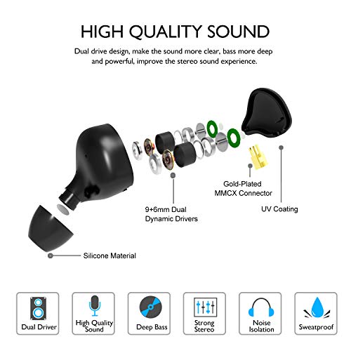 Image of DEMAKE in Ear Monitor with Detachable 3.5mm Cable, with Mic | HiFi IEM, Dual Dynamic Driver Wired Earbuds, Noise Canceling In Ear Headphones for Singers & Audiophiles (Carbon Fiber)