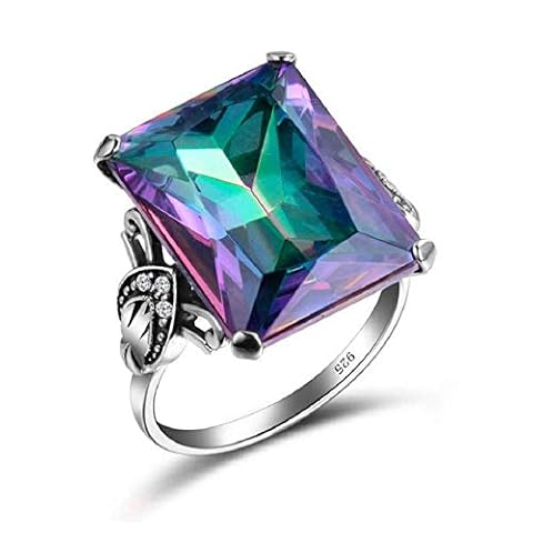 MAIHAO 925 Silver Ring 4.3CT Mystic Rainbow Topaz Women Men Wedding Engagement Size6-10 (Size 7) Cover