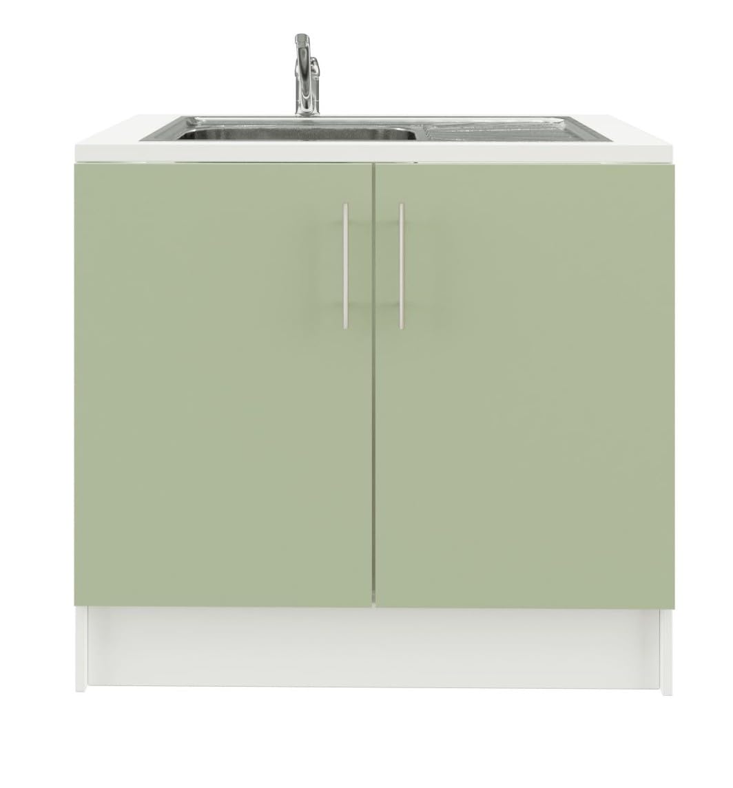 JD Greta 1000mm Utility Room Sink Unit with Tap, Kitchen Base Cabinet - Sage Green Matt