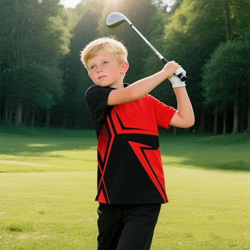 Boys Printed Polo Shirt Short Sleeve Stylish Moisture Wicking UPF 30+ Performance Golf Shirts 7-16 Years3