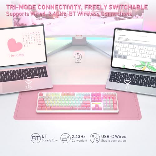 Image of Redragon K745 PRO Wireless Gasket RGB Gaming Keyboard, 108 Keys Mechanical Keyboard w /Extra 4 Hotkeys, Hot-Swap Socket, 5-Layer Noise Dampening, See-Through Round PBT Keycaps, Creamy Linear Switch