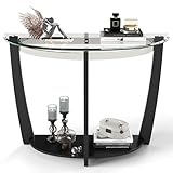 Giantex 2-Tier Glass Console Table, Half Moon Modern Entryway Table with Tempered Glass Top & Open Storage Shelf, Narrow Long Sofa Table for Living Room, Hallway, Foyer, Entrance (Black)