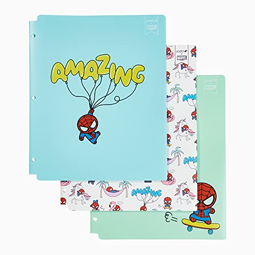 Yoobi x Marvel Amazing Spider-Man Folders with Pockets – Poly Plastic Folders with Pockets and Prongs – 2 Pocket Folders for 100 Sheets Each - Cute School Supplies & Office Supplies (3-Pack)