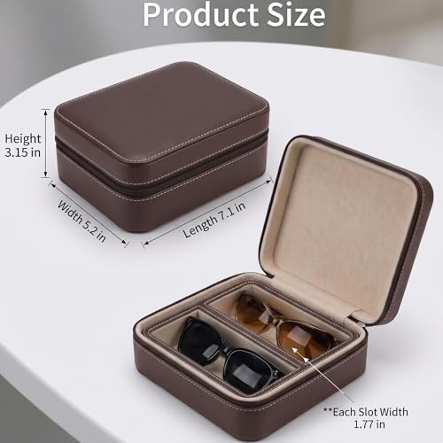 Image of ROSELLE Eyewear Travel Case for women men, Luxury leather 2 /3-Slot Eyeglasses Storage Box for Multiple Glasses and Sunglasses