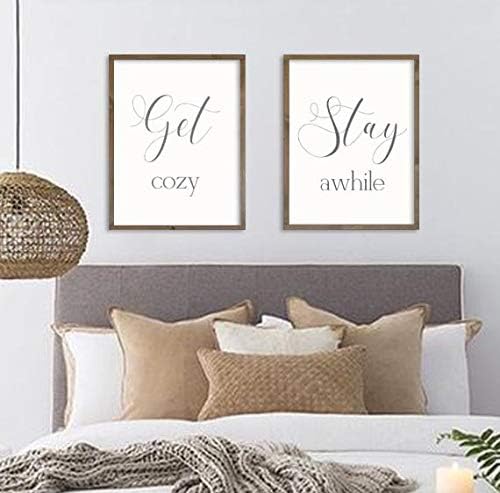 None Brand Guest Room Decor get Cozy Stay awhile Farmhouse Bedroom Wall Art Living Room Signs Framed Wood Signs Set of 2