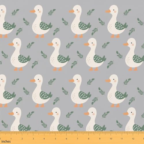 Green Grey Fabric by The Yard,Boys Girls Cute Duck Polyester Fabrics,Cartoon Animals Leaves Quilting Supplies for Sewing,Rustic Farmhouse Style DIY Crafts,10 Yards,360" L x 59" W