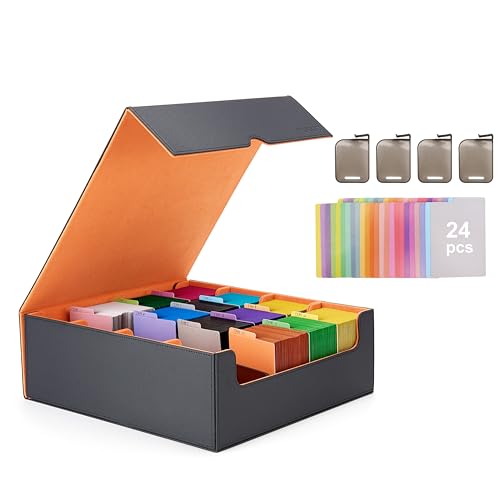 Venssu Card Storage Box With 24 Colorful Divider Tabs, 3000+ Mtg Deck Box, Fits Magic Game Cards (Black and Orange)