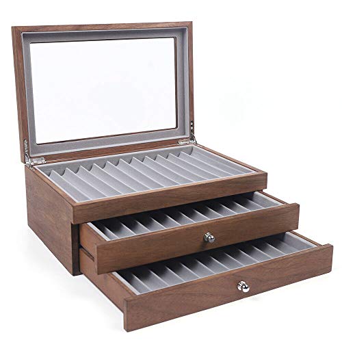 34 ranuras para pluma estilográfica, vitrina, caja de almacenamiento, organizador de regalo, color nogal Cover