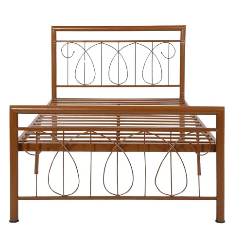 Image of Kovu Metal Extra Single Size Bed Without Storage | Wrought Iron Single Bed with Headboard & Footboard| Sturdy Powder Coated Platform Cot for Bedroom (Kovu Brown)