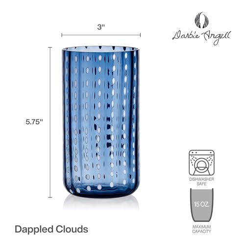 Darbie Angell Dappled Clouds Set of 4 Beverage Tumbler Glass Cups, Cobalt Blue, 15 Ounce by Darbie Angell - Used condition - Image 4
