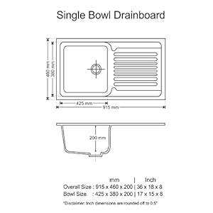 ZINZER® Granite Quartz Kitchen Sink Single Bowl Drainboard Model 36 x 18 x 8 Inches Kitchen Sink in Black Color with Drain Coupling and Installation Template
