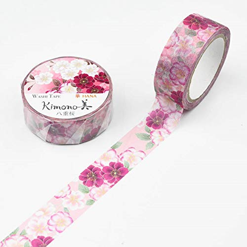 Image of Kamiiso Kimono Washi Masking Tape (15mm) - Double Cherry Blossoms - for Scrapbooking Art Craft DIY Photo Album Decoration